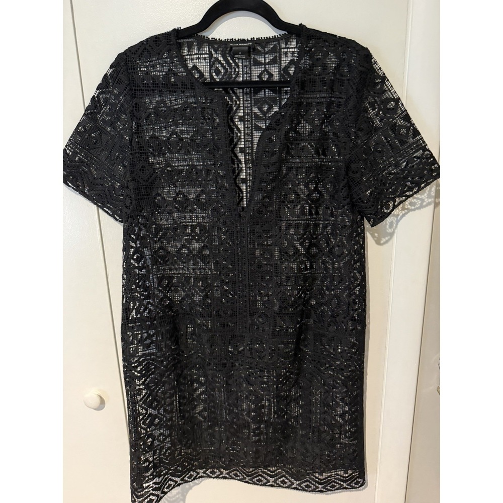 Club Monaco Black Beach Cover Up Dress Size 6 Women's Crochet See Through